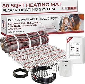 LuxHeat 80sqft Floor Heating Mat Kit – 240v Electric Radiant Floor Heat Kit – Heated Flooring System for Tile & Laminate - Includes UWG4 WiFi Programmable Thermostat w/GFCI, Alarm & Sensor
