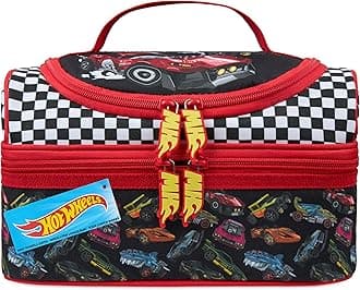 Hot Wheels Lunch Bag Cute Insulated Lunch Box with Two Compartments for Picnic Snacks Cooler Bag Gifts for Kids (Multi Hot Wheels)