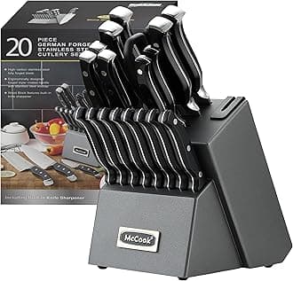 Knife Sets, German Stainless Steel Forged Kitchen Knives Block Set with Built-in Knife Sharpener