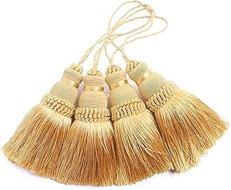4Pcs Tassels Key Tassel with Loops Handmade Craft Charms DIY Accessories Elegant Soft Making Curtain Home Decoration (Gold, 4 pcs)