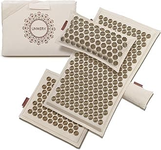 UNMERA Acupressure Mat and Pillow Set,Natural Eco Linen & Coconut Fiber Filling, for Back/Neck Pain Relief, Sciatic, Headache and Muscle Relaxation, Comes with Carrying Bag for Storage and Travel