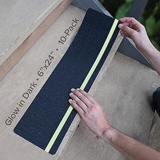 LifeGrip Anti Slip Traction Treads with Glow in Dark Stripe (10-Pack), 6" X 24", Best Grip Tape Grit Non Slip, Outdoor Non Skid Tape, High Traction Friction Abrasive Adhesive for Stairs Step