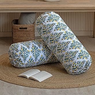 HOMEMONDE Cotton Bolster Round Cushion Covers 16 X 32 Inches for Living Room Decoration (Yellow Ikat), 200 TC