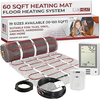 LuxHeat 60sqft Floor Heating Mat Kit – 120v Electric Radiant In Floor Heating System – Heated Flooring System for Tile & Laminate - Includes UDG Programmable Thermostat w/GFCI, Alarm & Sensor