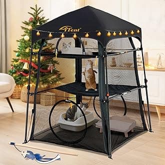 Automatic Pop-Up Cat Enclosure|3-Tier Cat Tent|Cat Cage|Outdoor Catio with Patent,Breathable Portable & Foldable, Stable Structure for Indoor/Outdoor, Free Teaser Wand,Friendly Connectable playpen