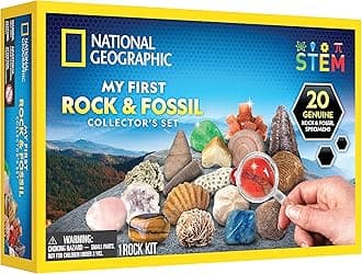 NATIONAL GEOGRAPHIC Rock & Fossil Collection - Rock Collection for Kids, 20 Rocks and Fossils with Shark Teeth, Agate, Rose Quartz, Jasper, Coral, & More, Great STEM Science Kit for Boys and Girls