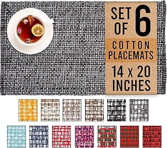 Set of 6 Blak Placemats for Dining Table 100% CottonPlacemats 14''x20'' Over Sized Tablemats Placemats Black/White Two Tone Tablemats for Family Dinners Wedding Parties Everyday Use
