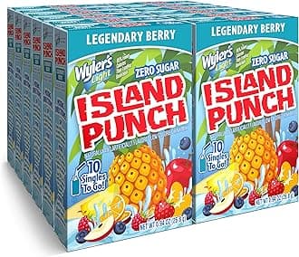 Wyler’s Light Island Punch Singles To Go, Legendary Berry, 10-Count per Box (12 Pack) – Low Calorie Powdered Drink Mixes, Caffeine Free, Gluten Free, and Zero Sugar, 120 Total Powder Packets