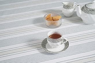 Casa De Lan Cotton Table Cover - Rectangle Tablecloth - Wrinkle Free Cover - Cotton Mitered Stitched - Dobby Stripe - Kitchen Dining, Wedding, Decorations, & Parties - 60'' x 84' - Dark Grey Taupe