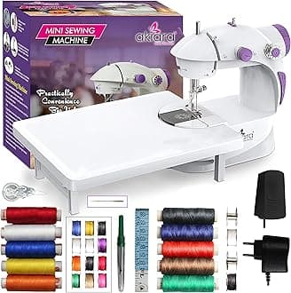 Akiara - Makes life easy Mini Sewing Machine with Table Set | Tailoring Machine | Hand Sewing Machine with extension table, foot pedal, adapter, White (With Kit 4)