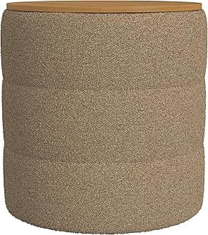 HomePop Channel Storage Ottoman with Wood Top - Brown Boucle