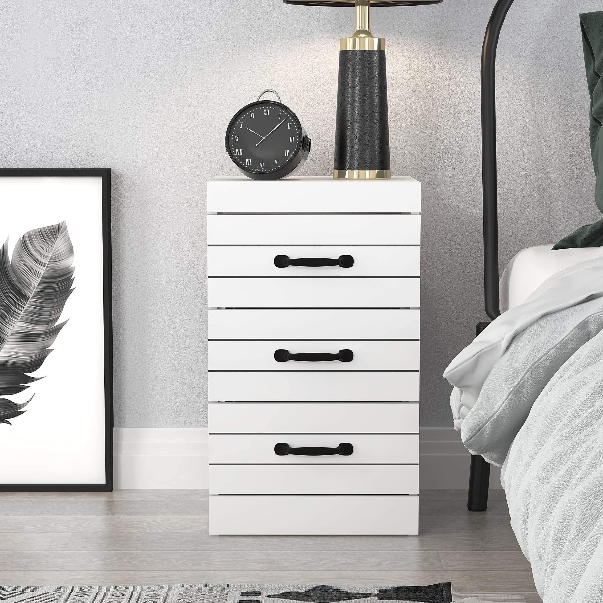 Galano Allington 3 Drawer Bedside - Small Side Table, End Table with Storage for Bedroom - Chest of Drawers for Clothes - Organizers for Hallway, Entryway, Living Room - White