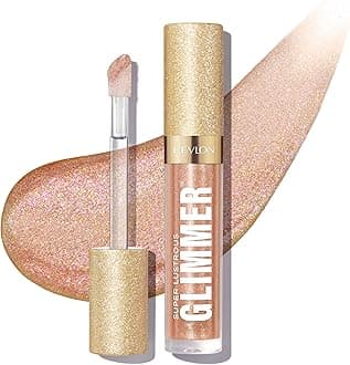 – Revlon Super Lustrous Glimmer Gloss – Hydrating & Plumping Lip Gloss with Plant-Based Glitter, 3D Shimmer, 39% Hydration Boost & Oversized Applicator, Happy Hour