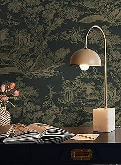 CiCiwind Peel and Stick Wallpaper Vintage Wallpaper Toile Contact Paper Black and Brown Wall Paper Removable Self-Adhesive for Bedroom Bathroom 16In×78.7In