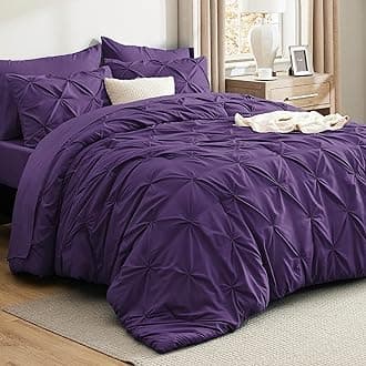 Bedsure California King Comforter Set Purple - Bed in a Bag Cal King Bedding Set 7 Pieces, GentleSoft™ Pintuck Bed Set Gift for Family, Pinch Pleat Purple Comforter with Sheets, Pillowcases & Shams