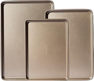 BINO Bakeware Nonstick Cookie Sheet Set - Champagne | Non Stick Baking Pans | Carbon Steel Tray | Oven Safe | Cookie Sheet Pans