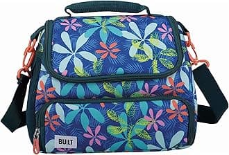 BUILT Insulated Lunch Bag with 'The Tropics' Design, Polyester, Teal/Blue, 18.5 x 27 x 21 cm