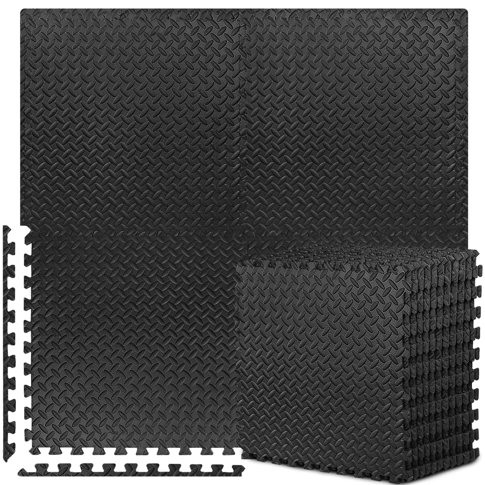 MOMENT Exercise Floor Mat 6 Pack, Soft Interlocking Puzzle EVA Foam Gym Mat Floor Tiles, Non Slip Baby Playmat for Home Gym Playing Exercising, 40x40x1cm, 6 Piece (Black)