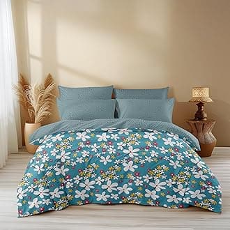 LOOMLYFE 300 TC All Season King Size AC Comforter || Blanket || Duvet with 1 King Size Elastic Fitted Bedsheet and 2 Large Pillow Cover - 4 Piece Comforter Set - SkyBlueFlower