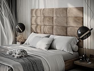 2 Pack — Upholstered Decorative Wall Panels Velvet Headboard Padding | Cushioned Planks | Padded Decor Collision Avoidance | Acoustic Soundproofing Treatment | (Beige, 2x Rectangle (25x50cm))