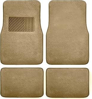 Car Floor Mat 4 Piece Set Driver's Seat with Heel Pad Deluxe Front 66 x 43 cm Rear 32 x 43 cm Beige