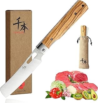 SENBON 440A Steel Folding Knife Portable Convenient Outdoor Knife Camping Chef Knife Olive Wood Handle Camping Travel BBQ Petty Outdoor Camping Cooking Knife