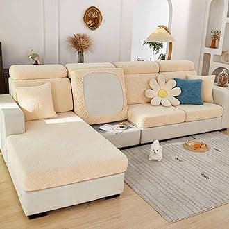 MIFXIN Sofa Cover Stretch Universal Couch Cushion Slipcovers Elastic Wear Resistant L Shape Sofa Couch Slipcover Furniture Protector (Leaves Beige, Chaise Cover)