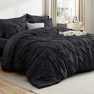 Full Comforter Set Black - Bed in a Bag Full Size Bedding Set 7 Pieces, GentleSoft™ Pintuck Bed Set Gift for Family, Pinch Pleat All Season Comforter with Sheets, Pillowcases & Shams