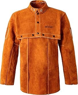 ANTAITHER Fire-Resistant Leather Welding Protection Jacket - Cape Sleeve with Bib Apron for Heavy-Duty Work, Brown, XXXXXL