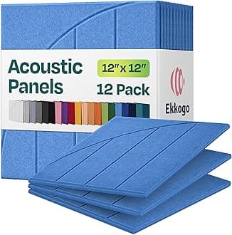 Acoustic Panels 12-Pack Soundproof Wall Panels 12"x12"x0.4" Decorative Sound Dampening for Your Home, Office, Studio, Bedroom & More with Unique ModuArc Carving [Grand Blue]