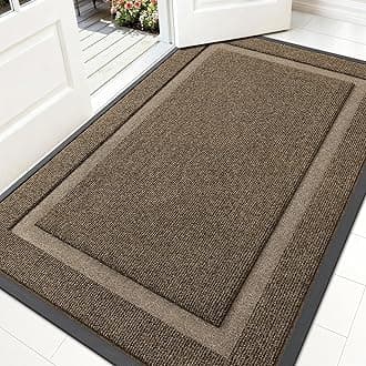 OLANLY Front Door Mat Indoor Outdoor Entrance, Waterproof All-Season, All-Weather Doormat, Sturdy Natural Rubber, Fade Resistant, Low Profile, Easy Clean Patio Porch Entryway Mat, 59x35, Brown