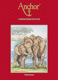 Anchor Counted Cross Stitch Kit: Essentials: Elephants, 23 x 18cm, Multi-Colour