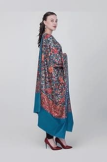 SWI WITH LABEL Women's Kashmiri Wool Blended Shawl Embroidered by Kashmiri Artisans, (Large Size - 40 x 80 Inches)