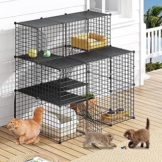 YITAHOME Outdoor Large Cat Cage Enclosure with Balcony, Detachable Indoor 3-Tier Metal Wire Kennels for 1-3 Cats, DIY Cat Kennels Crate Playpen Catio with Stairs for Outdoor Use