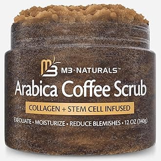 Arabica Coffee Scrub for Hands, Feet, and Body, Exfoliating Scrub with Collagen and Stem Cells, Face Cleanser for Cellulite, Fine Lines, and Stretch Marks, 12oz (1 Pack) by M3