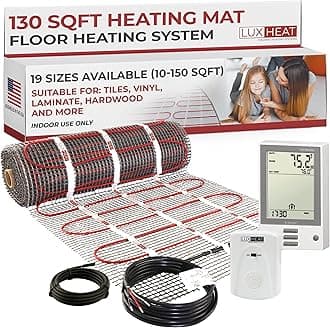 LuxHeat 130sqft Floor Heating Mat Kit – 120v Electric Radiant Heated Flooring System – Heated Flooring Under Tile & Laminate - Includes UDG Programmable Thermostat w/GFCI, Alarm & Sensor
