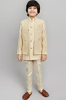 AHHAAAA Kids Indian Ethnic Velvet Waistcoat Silk Kurta Pyjama Set Bollywood Style Wedding Ethnic for Boys