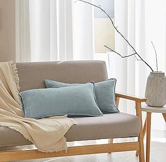 Simple&Opulence 100% Linen Lumbar Pillow Cover 12 x 20 Inches Set of 2 Rectangular Decorative Throw Cushion Cover for Couch Sofa Bed Living Room Office Soft Breathable Farmhouse - Dusty Blue