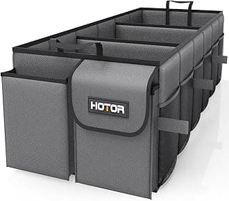 HOTOR Foldable Trunk Organizer - SUV & Sedan Compatible, 3 Compartments, Grey, 31.9"12.6"10.6" Sturdy Car Organization for Accessories, Tools, Sundries