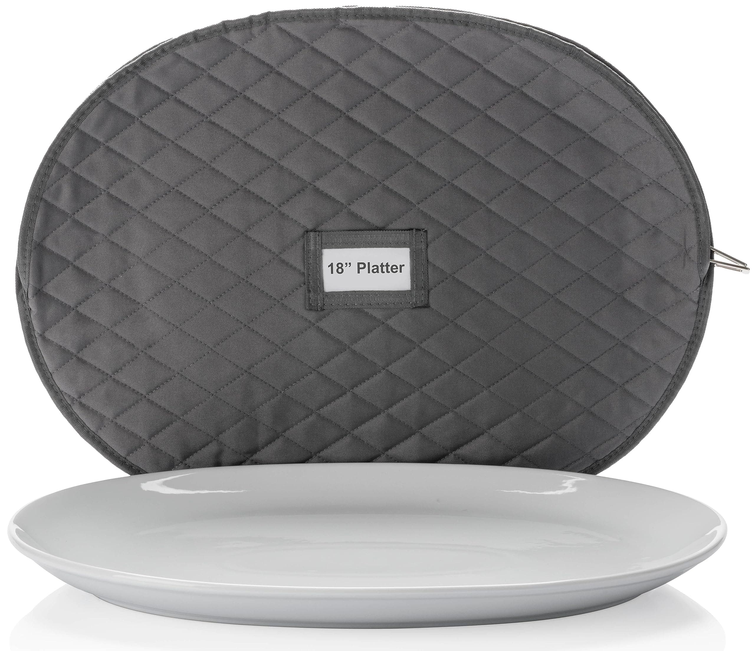 Platter Storage Case - 18" x 13" with Padded Interior and Label Holder - Gray - China Storage Containers for Plates and Charges