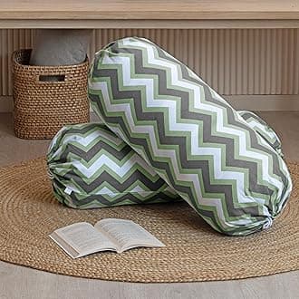 HOMEMONDE Cotton Bolster Round Cushion Covers 16 X 32 Inches For Living Room Decoration (Grey Chevron)