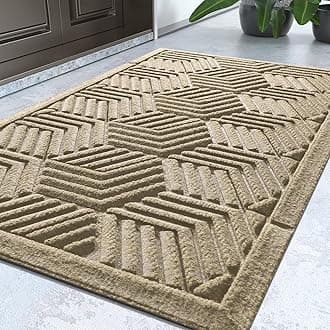 Yimobra Door Mats Outdoor 29.5x17, All-Season Waterproof Outdoor Mats for Front Door Entrance with Drainage Holes, Heavy Duty Non-Slip Doormat for Garage Patio Entryway Indoor, Beige