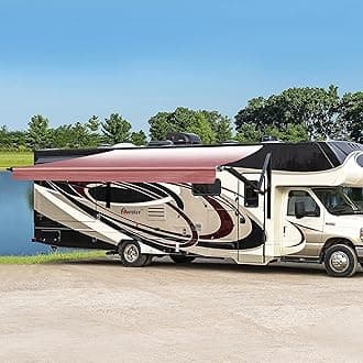 Awnlux Black Motorized Modular Retractable RV Awning Full Set Assemblies for RV, 5th Wheel, Travel Trailers, Toy Haulers, and Motorhome - RV Trailer Awning for Home or Camper - 12x8 Ft - Burgundy Fade