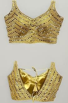 Vihu Fashion Women's Multicolor Phantom Silk Sequin Sleeves Saree Blouse (Half Sleeves Included)