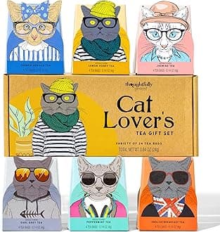 Thoughtfully Gourmet Cat Lover's Tea Gift Set: Includes 24 Teas in 6 Flavors with Stylish Cat Art and Fun Quotes for Cat Moms and Dads, Set of 24