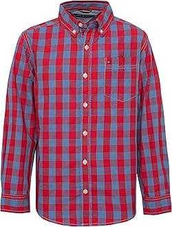 Tommy Hilfiger Boys' Long Sleeve Woven Button-down Shirt, Lightweight & Breathable