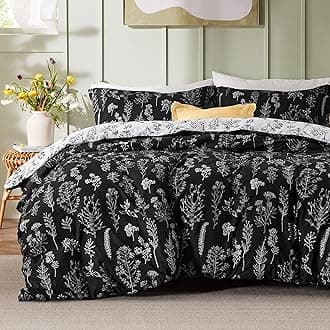 Bedsure Full Comforter Set - Black Comforter, Cute Floral Bedding Comforter Sets, 3 Pieces, 1 Soft Reversible Botanical Flowers Comforter and 2 Pillow Shams
