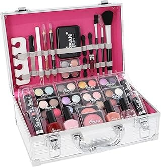LOVE URBAN BEAUTY Essentials Vegan Makeup Case – 64-Piece Vegan Makeup Set for Teenagers – Elegant Silver Box – Compact and Lightweight Design – Travel-Friendly Women’s Makeup Set