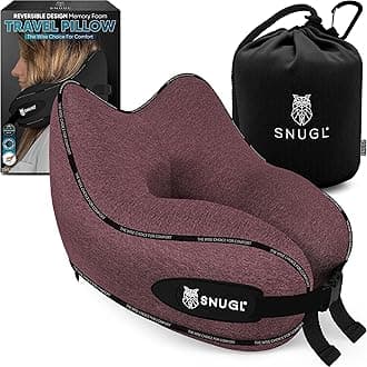 SNUGLSNUGL Travel Pillow - Memory Foam Neck Cushion - Flight Pillow | Support Neck Pillow for Travel | Travel Neck Pillow for Airplane with Carry Bag & Clip | Flying Travel Essentials (Light Red - Regular)