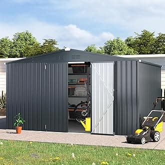 AECOJOY Shed 12' x 10' Storage Shed Large, Sheds & Outdoor Storage Clearance 10x12 Sheds with Lockable Doors, Utility and Tool Storage Shed for Garden, Backyard, Patio, Outside use in Dark Grey